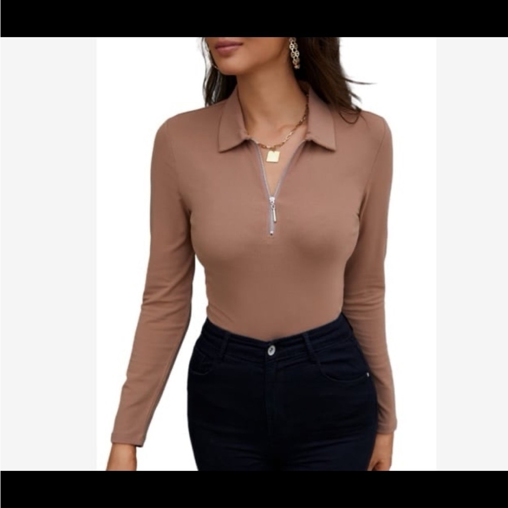 Coffee Quarter Zip Up Soft Long sleeve Fitted